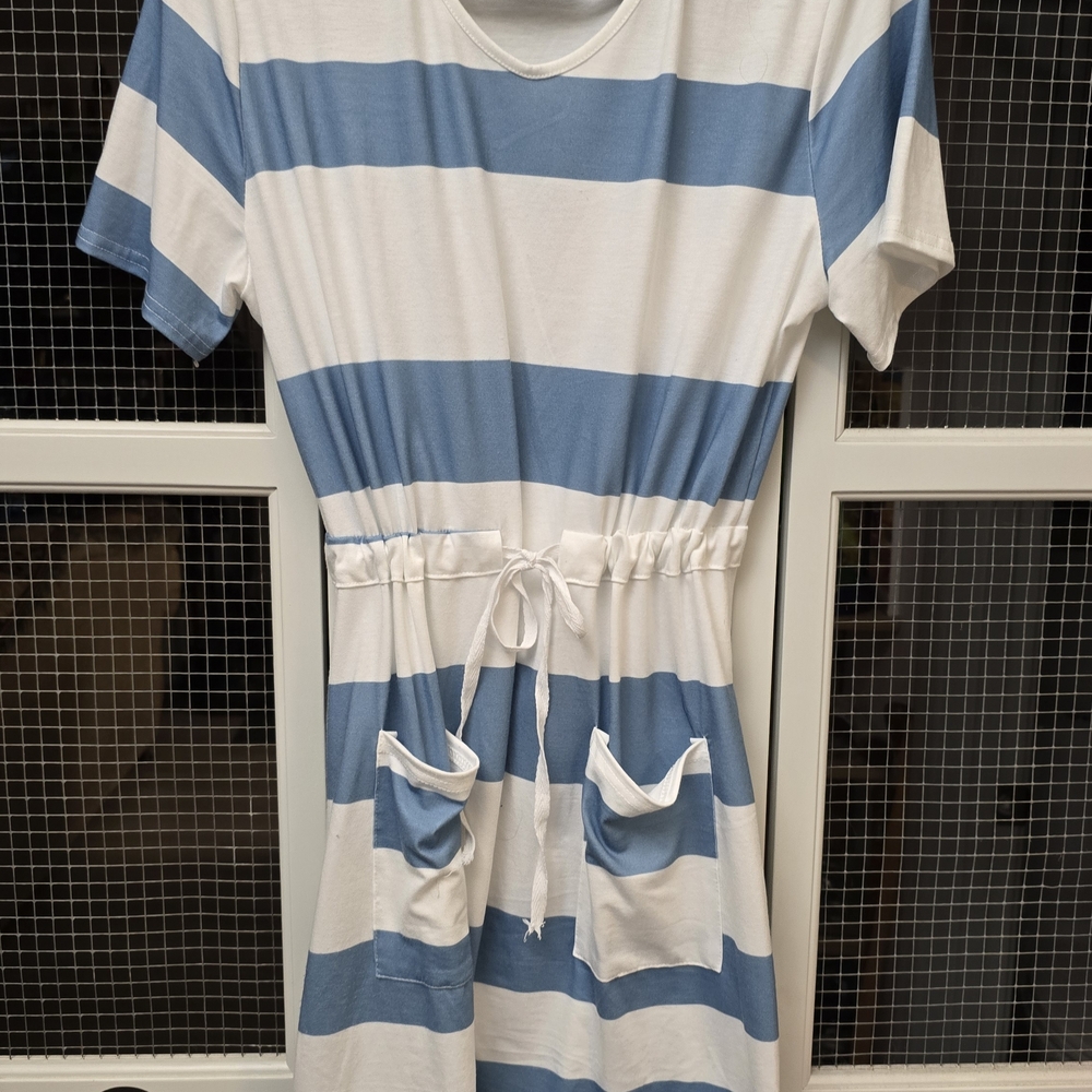 Blue and White Striped Dress